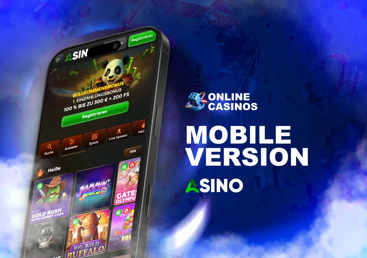 Asino mobile Nutzung der Plattform mit angepasstem Design und vollständigem Funktionsumfang